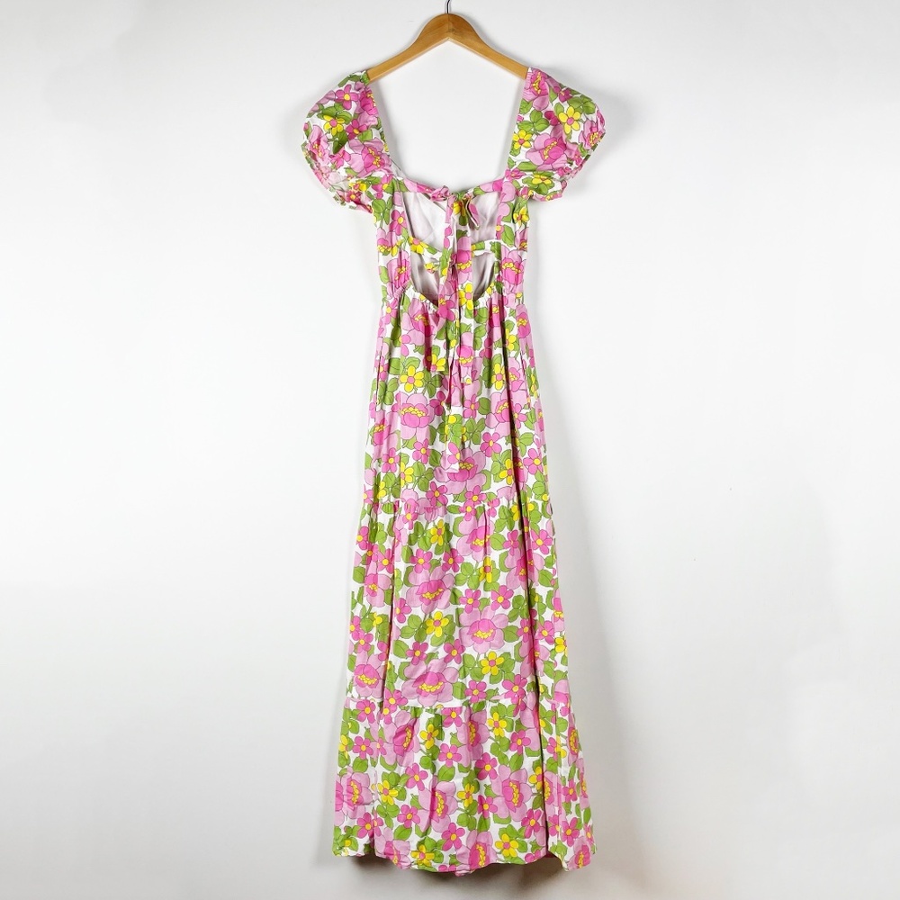 Show Me Your Mumu Cathy Linen Blend Puff Short Sleeve Maxi Dress Fresh Floral S - Picture 4 of 4